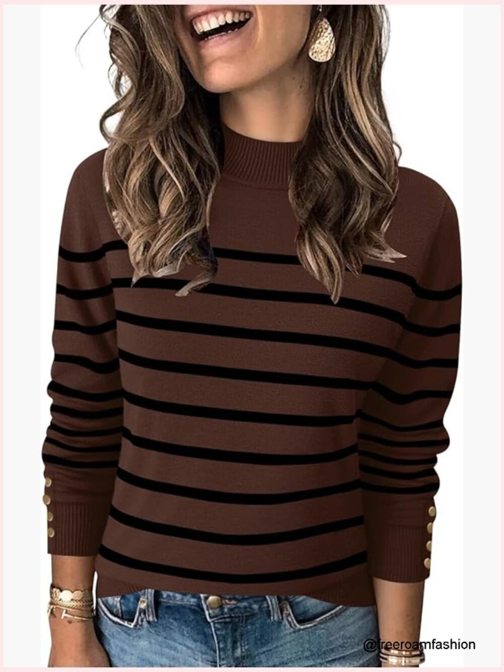 Mock Neck Long Sleeve Knit Pullover Sweater with Button Cuffs